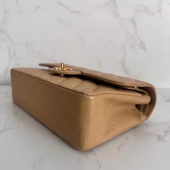 SOLD Vintage Chanel Small Double Flap Dark Beige Caviar - Picture 8 of 13